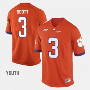 Orange #3 College Football Artavis Scott Clemson Jersey Youth