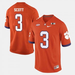 Artavis Scott Clemson Jersey For Men #3 College Football Orange