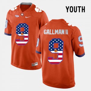 #9 Youth Orange Wayne Gallman II Clemson Jersey US Flag Fashion