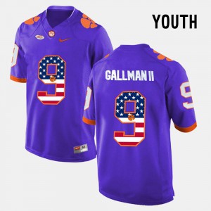 Purple Wayne Gallman II Clemson Jersey US Flag Fashion Youth(Kids) #9