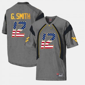 #12 Geno Smith WVU Jersey Gray US Flag Fashion Mens