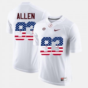 White #93 Men's US Flag Fashion Jonathan Allen Alabama Jersey