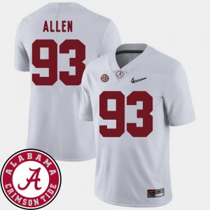 For Men's #93 College Football Jonathan Allen Alabama Jersey 2018 SEC Patch White