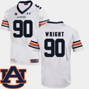 Mens #90 White SEC Patch Replica College Football Gabe Wright Auburn Jersey