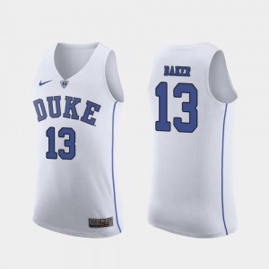 Joey Baker Duke Jersey March Madness College Basketball Authentic Mens White #13