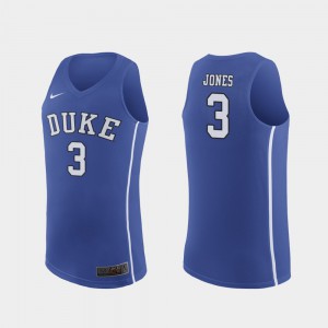Authentic March Madness College Basketball For Men #3 Royal Tre Jones Duke Jersey