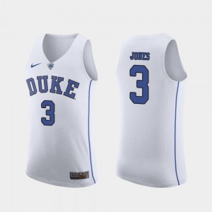 Tre Jones Duke Jersey Authentic White For Men #3 March Madness College Basketball