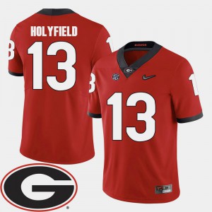 College Football #13 Elijah Holyfield UGA Jersey Red 2018 SEC Patch For Men