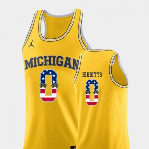 College Basketball #0 USA Flag Brent Hibbitts Michigan Jersey Yellow For Men
