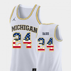 White #24 College Basketball C.J. Baird Michigan Jersey USA Flag Mens