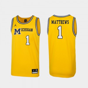 1989 Throwback College Basketball Maize Replica #1 Charles Matthews Michigan Jersey Men's