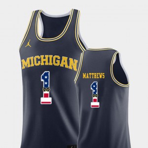 #1 College Basketball Navy For Men USA Flag Charles Matthews Michigan Jersey