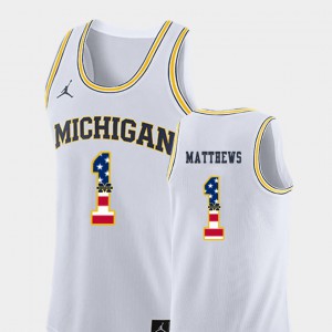 Charles Matthews Michigan Jersey College Basketball #1 White Men's USA Flag