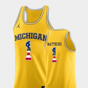 USA Flag For Men's #1 Yellow College Basketball Charles Matthews Michigan Jersey