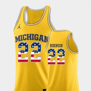 College Basketball USA Flag Men's #22 Yellow Duncan Robinson Michigan Jersey
