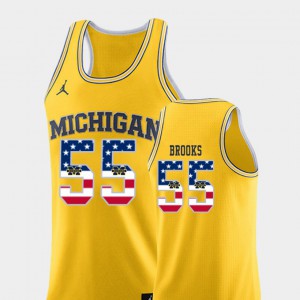 USA Flag #55 College Basketball Eli Brooks Michigan Jersey Yellow Mens