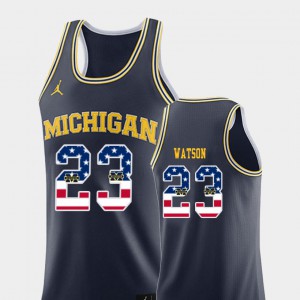 USA Flag Navy Men Ibi Watson Michigan Jersey College Basketball #23