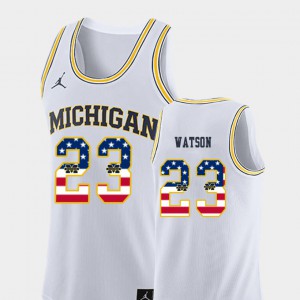 Mens White #23 Ibi Watson Michigan Jersey College Basketball USA Flag
