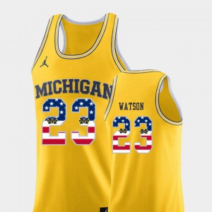 College Basketball Yellow USA Flag #23 Ibi Watson Michigan Jersey For Men's