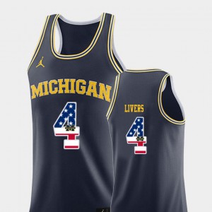 Mens College Basketball Isaiah Livers Michigan Jersey #4 USA Flag Navy
