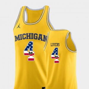 Men Isaiah Livers Michigan Jersey Yellow College Basketball #4 USA Flag