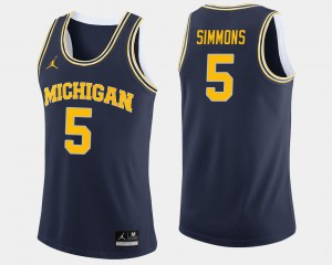 College Basketball Mens Jaaron Simmons Michigan Jersey Navy #5