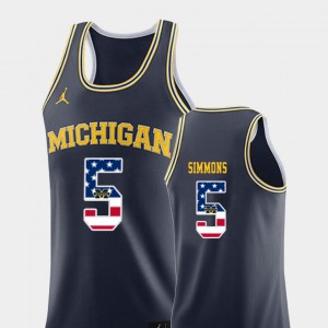 For Men's Navy #5 College Basketball USA Flag Jaaron Simmons Michigan Jersey