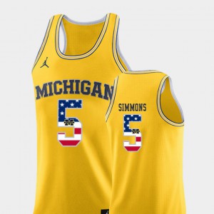 College Basketball #5 For Men USA Flag Yellow Jaaron Simmons Michigan Jersey