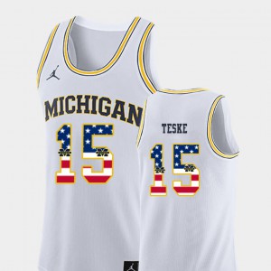 For Men USA Flag Jon Teske Michigan Jersey College Basketball #15 White