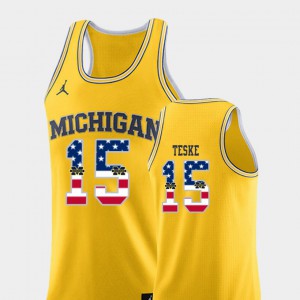 USA Flag Men's Jon Teske Michigan Jersey College Basketball #15 Yellow