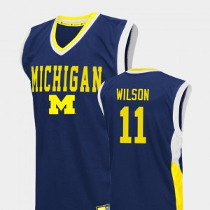 Fadeaway Blue For Men's #11 College Basketball Luke Wilson Michigan Jersey