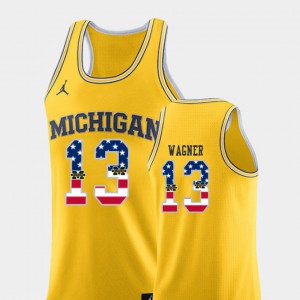 Yellow For Men's #13 USA Flag College Basketball Moritz Wagner Michigan Jersey