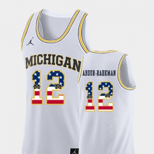 White #12 For Men's USA Flag College Basketball Muhammad-Ali Abdur-Rahkman Michigan Jersey