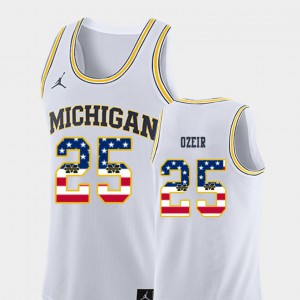 USA Flag #25 For Men's White Naji Ozeir Michigan Jersey College Basketball