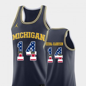 USA Flag Navy Rico Ozuna-Harrison Michigan Jersey College Basketball For Men #14