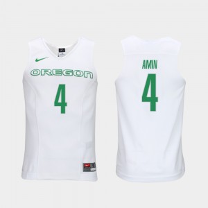 Elite Authentic Performance College Basketball #4 Men Ehab Amin Oregon Jersey Authentic Performace White