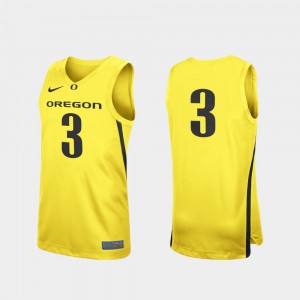 #3 Oregon Jersey College Basketball For Men's Yellow Replica