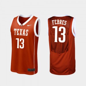 Mens College Basketball #13 Replica Jase Febres Texas Jersey Burnt Orange