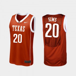 #20 Jericho Sims Texas Jersey College Basketball Replica Men's Burnt Orange