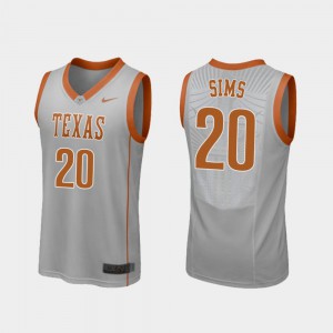 Men's #20 College Basketball Replica Jericho Sims Texas Jersey Gray