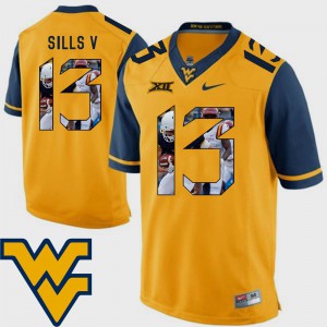 Gold David Sills V WVU Jersey #13 For Men's Pictorial Fashion Football