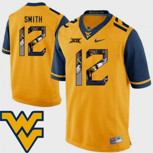 #12 Pictorial Fashion Gold Geno Smith WVU Jersey Mens Football