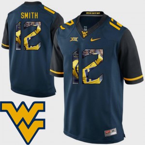 Navy #12 Geno Smith WVU Jersey For Men's Pictorial Fashion Football