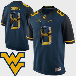 For Men Marcus Simms WVU Jersey Football Pictorial Fashion Navy #8