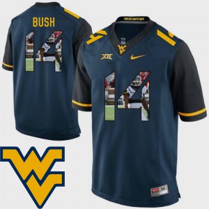For Men's Football Tevin Bush WVU Jersey #14 Navy Pictorial Fashion