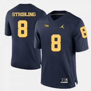 For Men Navy Blue College Football #8 Channing Stribling Michigan Jersey