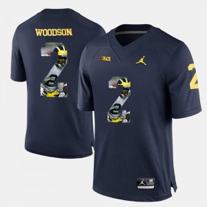 Navy Blue #2 Men's Charles Woodson Michigan Jersey Player Pictorial