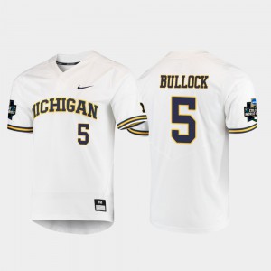 White Christan Bullock Michigan Jersey 2019 NCAA Baseball College World Series #5 Mens