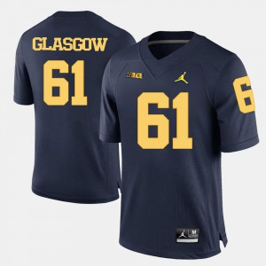 For Men College Football #61 Graham Glasgow Michigan Jersey Navy Blue