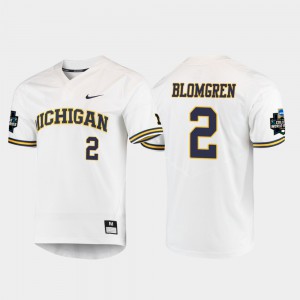 2019 NCAA Baseball College World Series Mens Jack Blomgren Michigan Jersey White #2